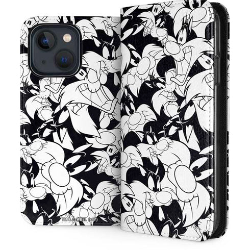 Looney Tunes Sylvester Super Sized Pattern iPhone 14 Plus Folio Case