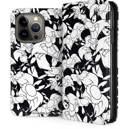 Looney Tunes Sylvester Super Sized Pattern iPhone 14 Pro Folio Case