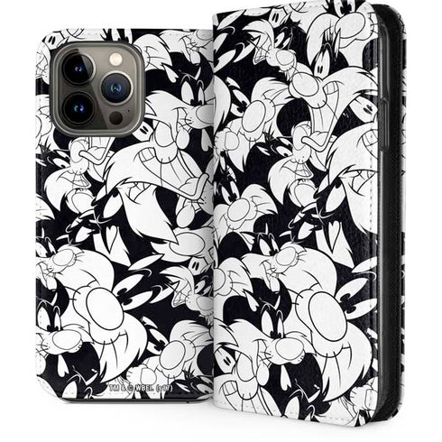 Looney Tunes Sylvester Super Sized Pattern iPhone 14 Pro Max Folio Case