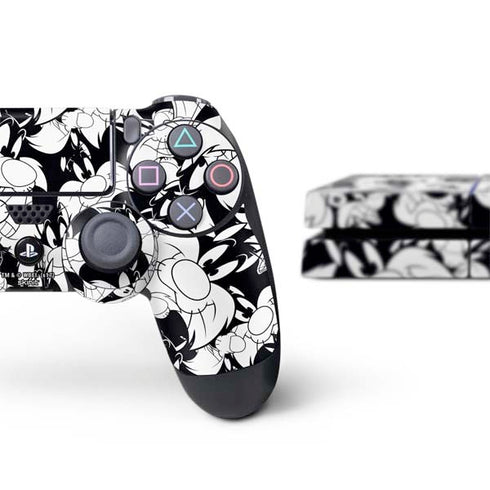 Looney Tunes Sylvester Super Sized Pattern PS4 Console and Controller Bundle Skin
