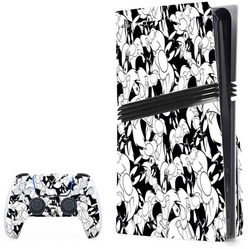 Looney Tunes Sylvester Super Sized Pattern PS5 Pro Disk Bundle Skin