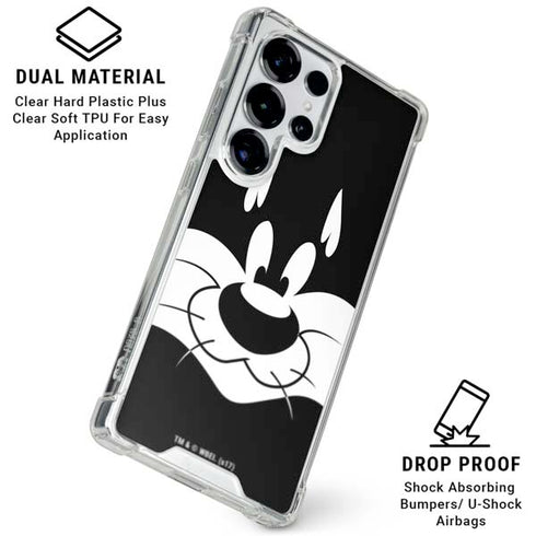 Looney Tunes Sylvester the Cat Black and White Galaxy S25 Ultra Clear Case