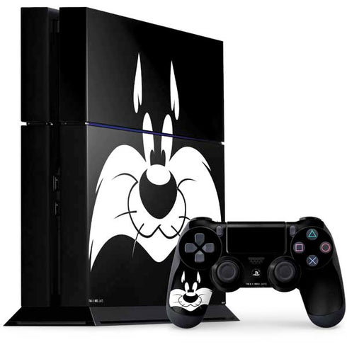 Looney Tunes Sylvester the Cat Black and White PS4 Console and Controller Bundle Skin