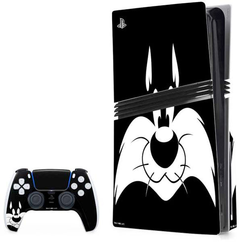 Looney Tunes Sylvester the Cat Black and White PS5 Pro Disk Bundle Skin