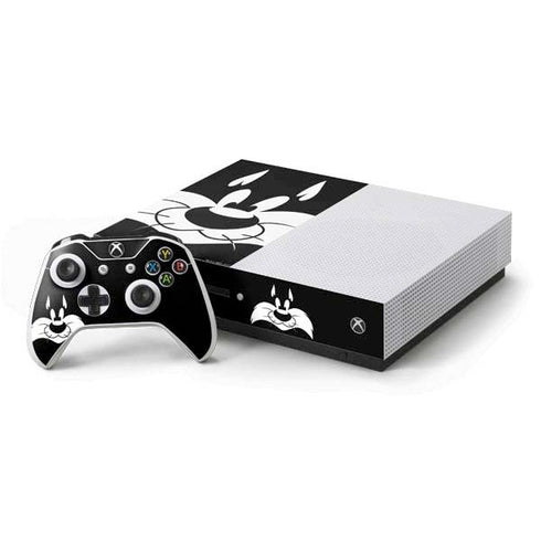 Looney Tunes Sylvester the Cat Black and White Xbox One S Console and Controller Bundle Skin