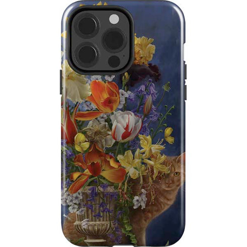 Tabby Cat with Flowers by Nene Thomas iPhone 15 Pro Impact Case