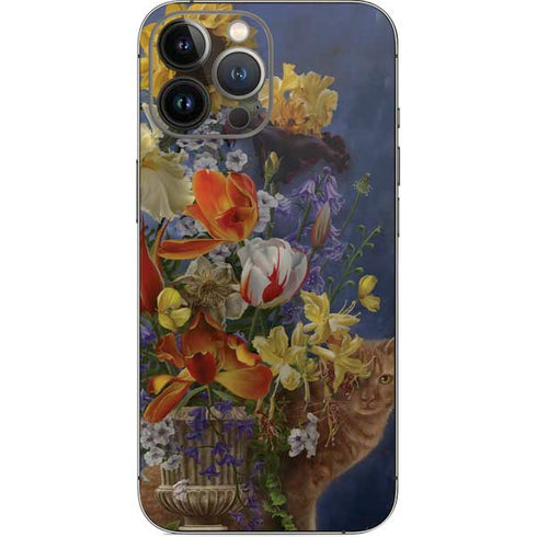 Tabby Cat with Flowers by Nene Thomas iPhone 15 Pro Max Skin