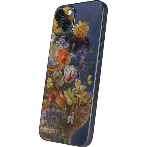 Tabby Cat with Flowers by Nene Thomas iPhone 15 Skin