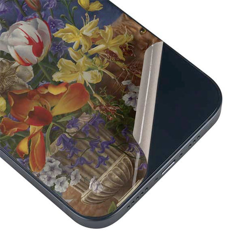 Tabby Cat with Flowers by Nene Thomas iPhone 15 Skin