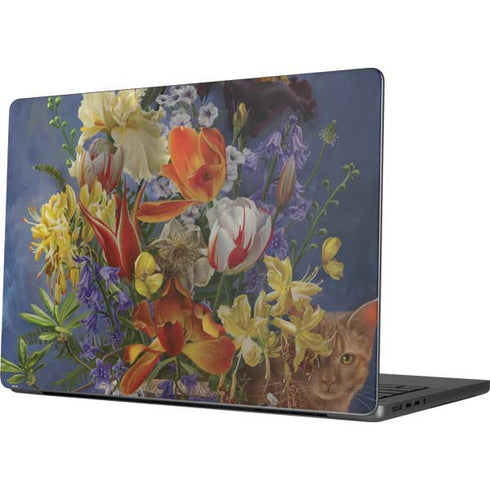 Tabby Cat with Flowers by Nene Thomas Apple MacBook Pro 14-inch Skin