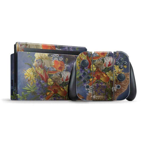 Tabby Cat with Flowers by Nene Thomas Nintendo Skins
