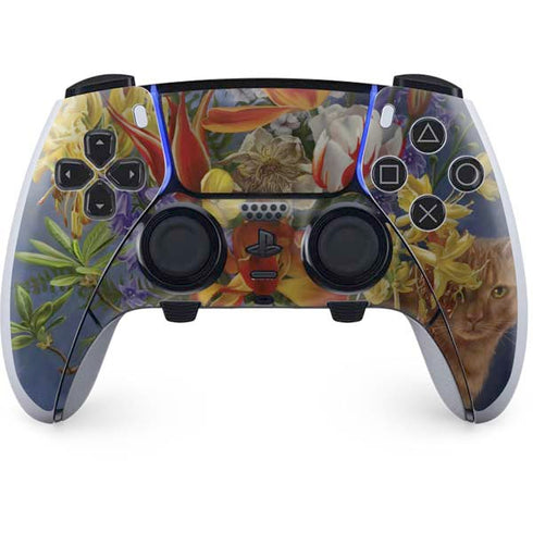 Tabby Cat with Flowers by Nene Thomas PS5 DualSense Edge Pro Controller Skin