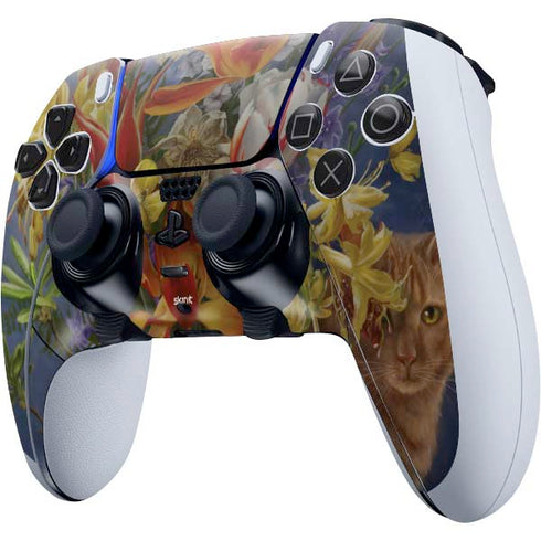 Tabby Cat with Flowers by Nene Thomas PS5 DualSense Edge Pro Controller Skin
