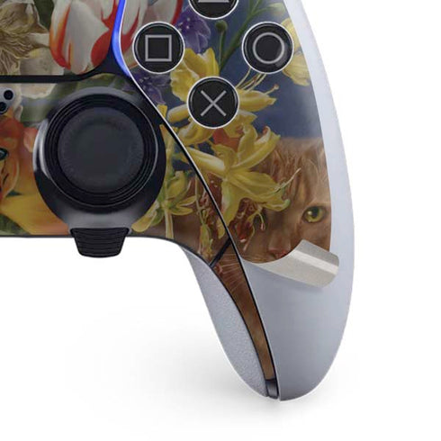 Tabby Cat with Flowers by Nene Thomas PS5 DualSense Edge Pro Controller Skin