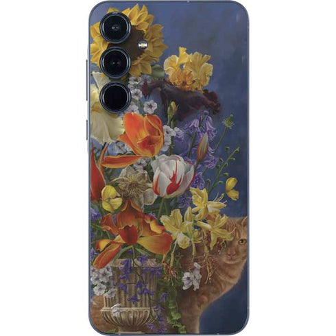 Tabby Cat with Flowers by Nene Thomas Galaxy A35 5G Skin