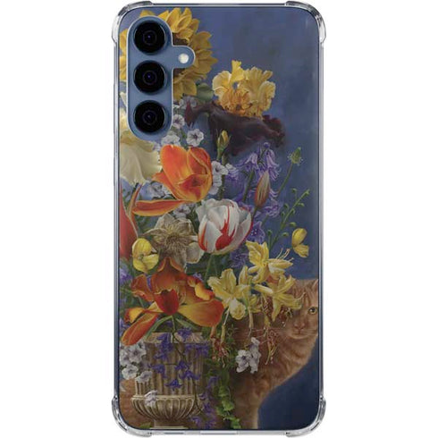 Tabby Cat with Flowers by Nene Thomas Galaxy A55 5G Clear Case