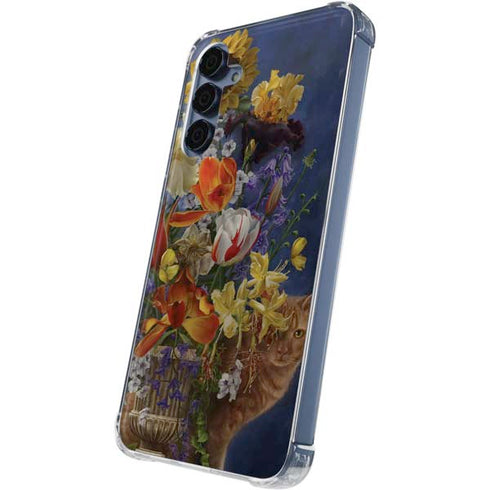 Tabby Cat with Flowers by Nene Thomas Galaxy A55 5G Clear Case