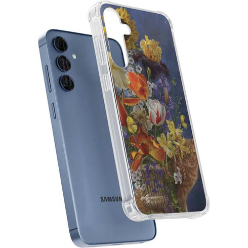 Tabby Cat with Flowers by Nene Thomas Galaxy A55 5G Clear Case