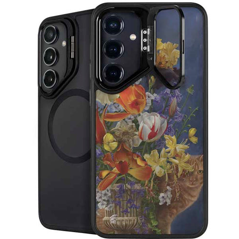 Tabby Cat with Flowers by Nene Thomas Galaxy S25 Kickstand Case