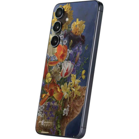 Tabby Cat with Flowers by Nene Thomas Galaxy S25 Skin