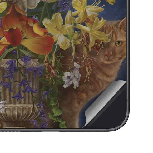 Tabby Cat with Flowers by Nene Thomas Galaxy S24 Skin