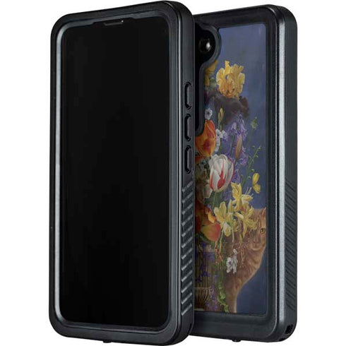 Tabby Cat with Flowers by Nene Thomas Galaxy S24 Waterproof Case