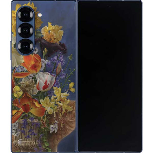 Tabby Cat with Flowers by Nene Thomas Galaxy Z Fold6 Skin