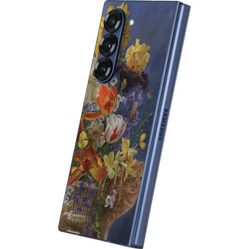 Tabby Cat with Flowers by Nene Thomas Galaxy Z Fold6 Skin