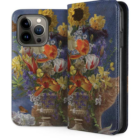 Tabby Cat with Flowers by Nene Thomas iPhone 14 Pro Folio Case