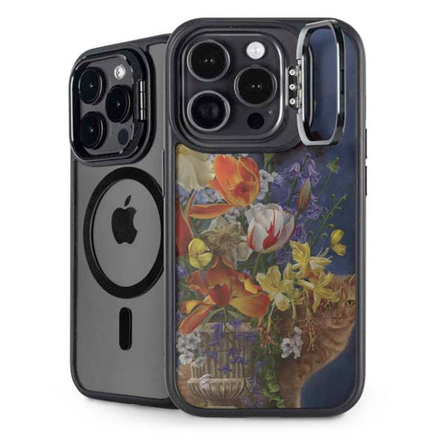 Tabby Cat with Flowers by Nene Thomas iPhone 14 Pro Max Kickstand Case