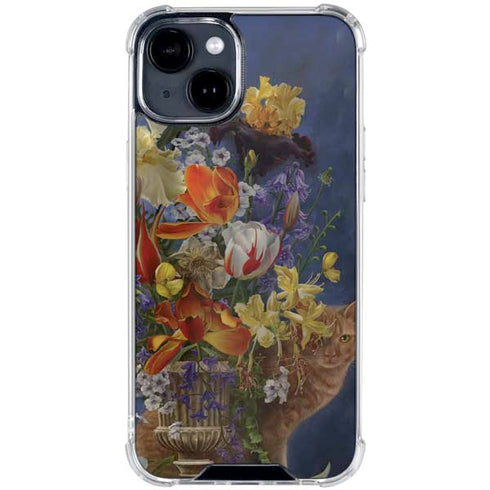 Tabby Cat with Flowers by Nene Thomas iPhone 15 Clear Case