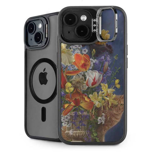 Tabby Cat with Flowers by Nene Thomas iPhone 15 Kickstand Case