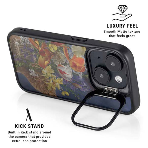 Tabby Cat with Flowers by Nene Thomas iPhone 15 Plus Kickstand Case