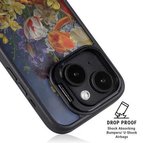 Tabby Cat with Flowers by Nene Thomas iPhone 15 Plus Kickstand Case