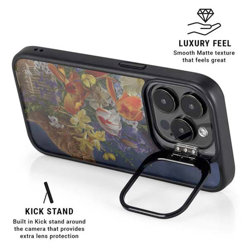 Tabby Cat with Flowers by Nene Thomas iPhone 15 Pro Max Kickstand Case