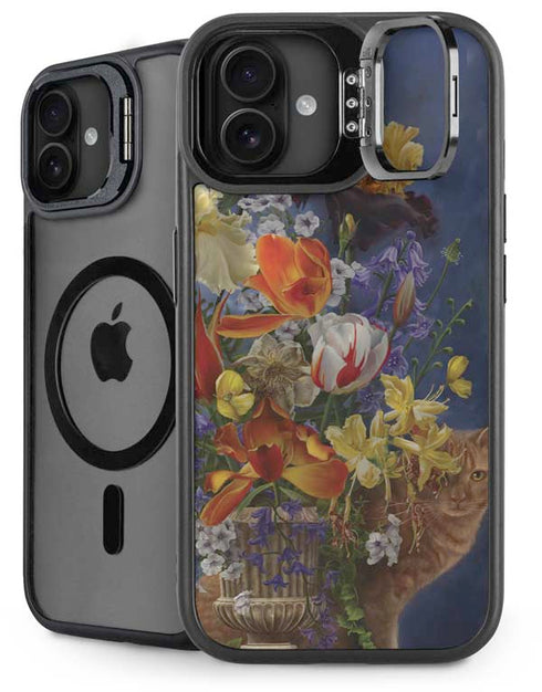Tabby Cat with Flowers by Nene Thomas iPhone 16 Kickstand Case