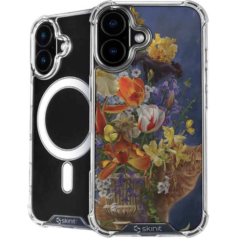 Tabby Cat with Flowers by Nene Thomas iPhone 16 MagSafe Case