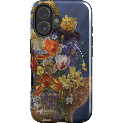 Tabby Cat with Flowers by Nene Thomas iPhone 16 Magsafe Impact Case