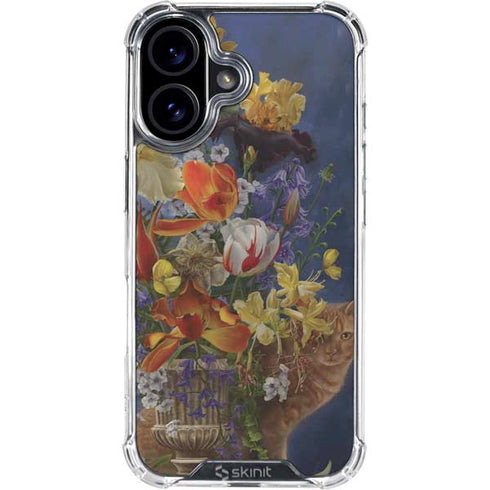 Tabby Cat with Flowers by Nene Thomas iPhone 16 Plus Clear Case