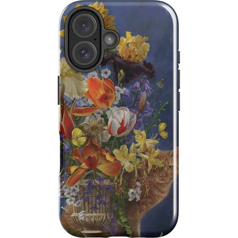 Tabby Cat with Flowers by Nene Thomas iPhone 16 Plus Impact Case