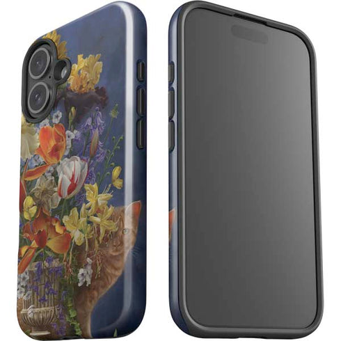Tabby Cat with Flowers by Nene Thomas iPhone 16 Plus Impact Case