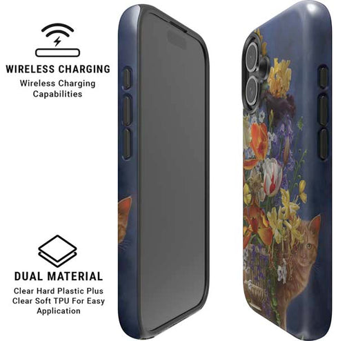 Tabby Cat with Flowers by Nene Thomas iPhone 16 Plus Magsafe Impact Case