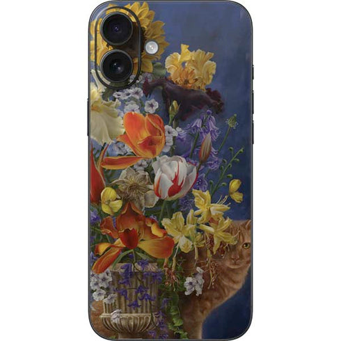 Tabby Cat with Flowers by Nene Thomas iPhone 16 Plus Skin