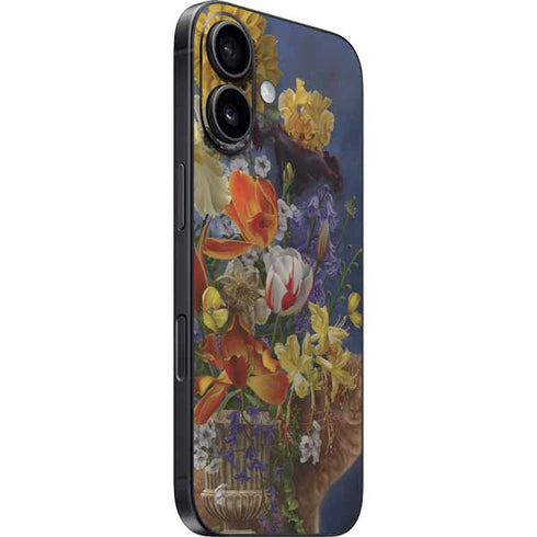 Tabby Cat with Flowers by Nene Thomas iPhone 16 Plus Skin