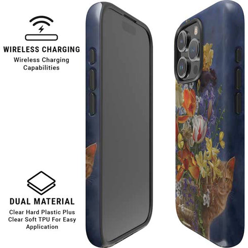 Tabby Cat with Flowers by Nene Thomas iPhone 16 Pro Magsafe Impact Case