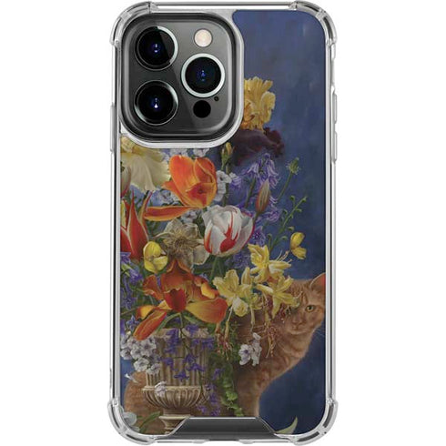 Tabby Cat with Flowers by Nene Thomas iPhone 16 Pro Max Clear Case