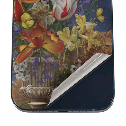 Tabby Cat with Flowers by Nene Thomas iPhone 16 Skin