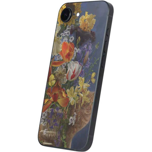 Tabby Cat with Flowers by Nene Thomas iPhone 16e Skin