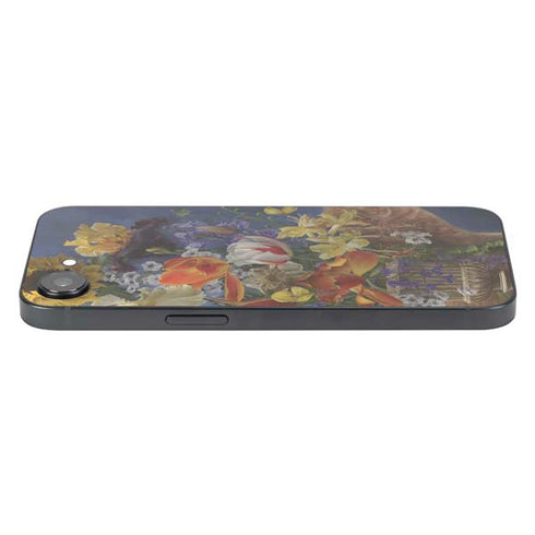 Tabby Cat with Flowers by Nene Thomas iPhone 16e Skin
