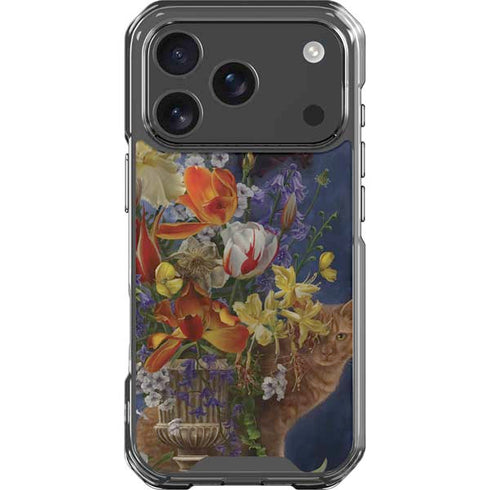 Tabby Cat with Flowers by Nene Thomas iPhone 18 Pro Clear Case